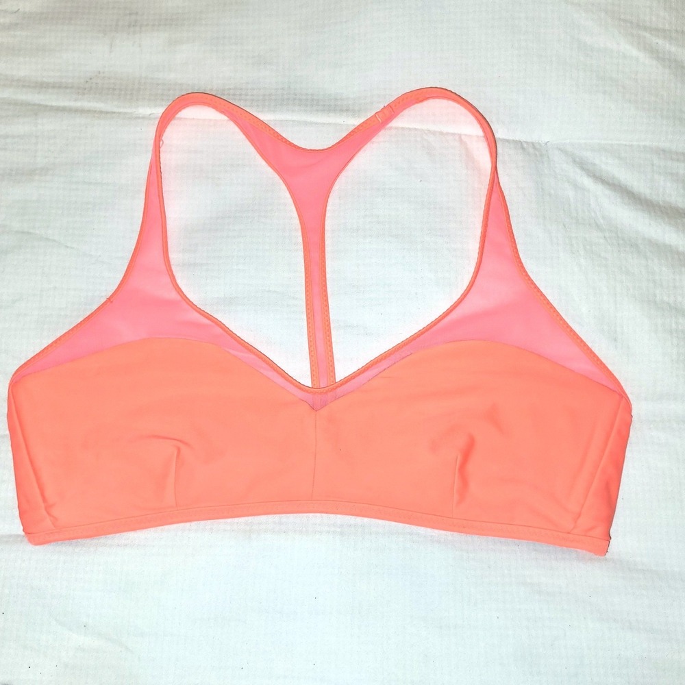 Lululemon Water Salty Swim Mesh T Back Orange Gray Reversable Bikini Top 8 - Picture 5 of 9